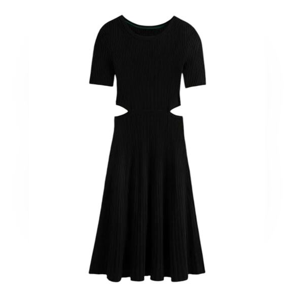 NEW Boden Cutout Knitted Ribbed Midi Black A-line Sweater Dress Minimalist Fall - Picture 12 of 14